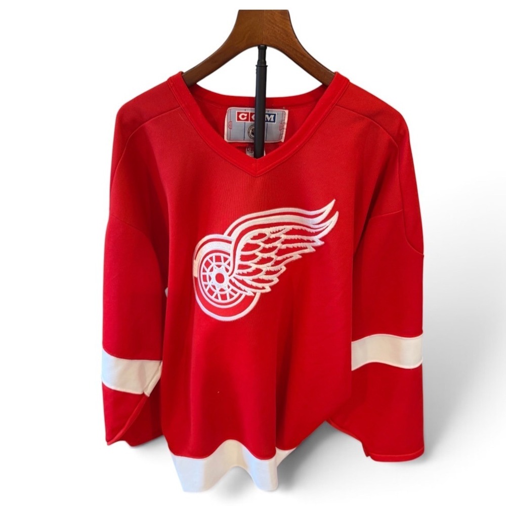 Vtg 90s CCM Detroit Red Wings NHL Hockey Jersey Red White XXL Mens hockeytown